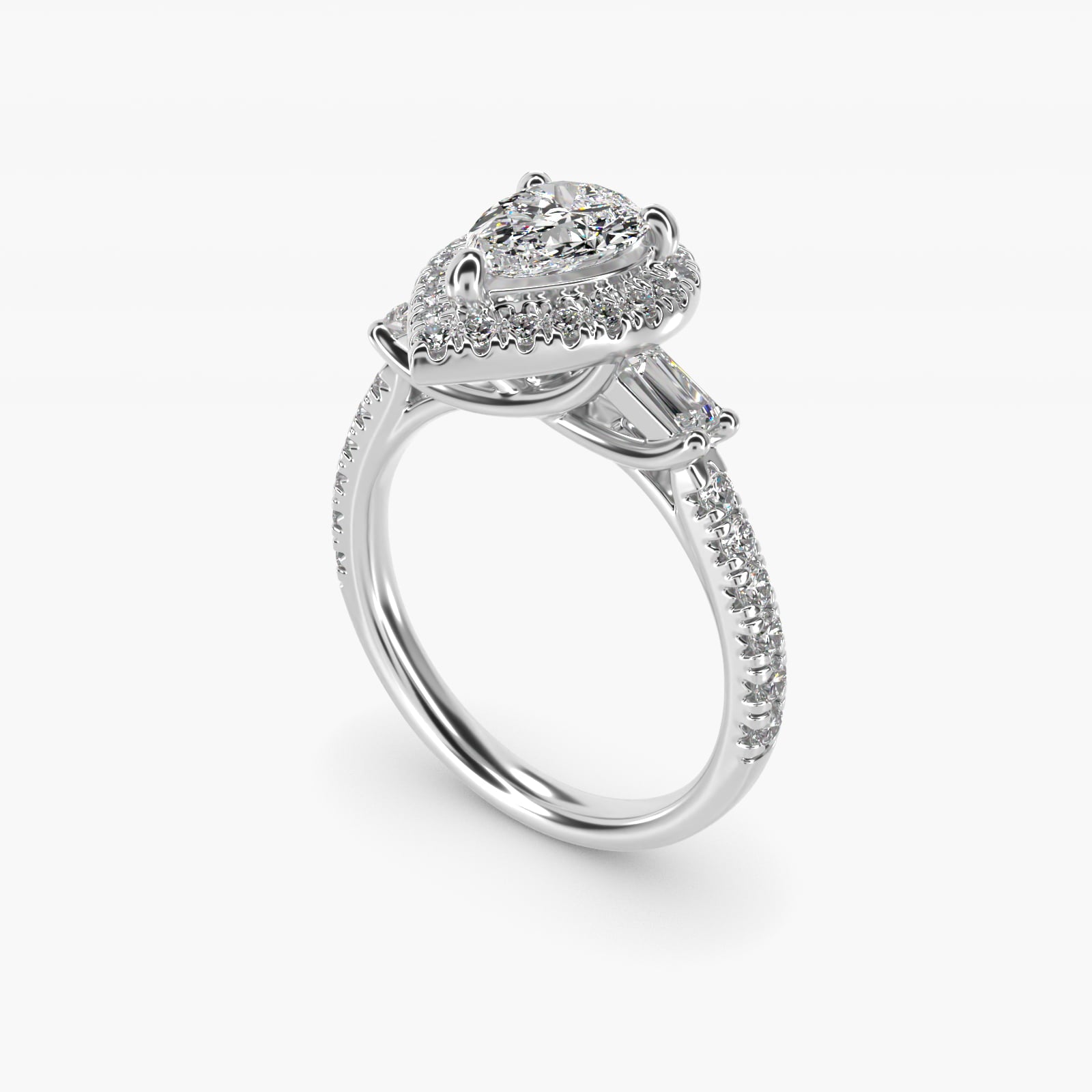 Vintage Baguette Halo Diamond Engagement Ring in Platinum (1/2 ct. tw.) By Zac Zac Posen - Pear Center