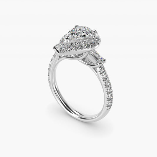 Vintage Baguette Halo Diamond Engagement Ring in Platinum (1/2 ct. tw.) By Zac Zac Posen - Pear Center