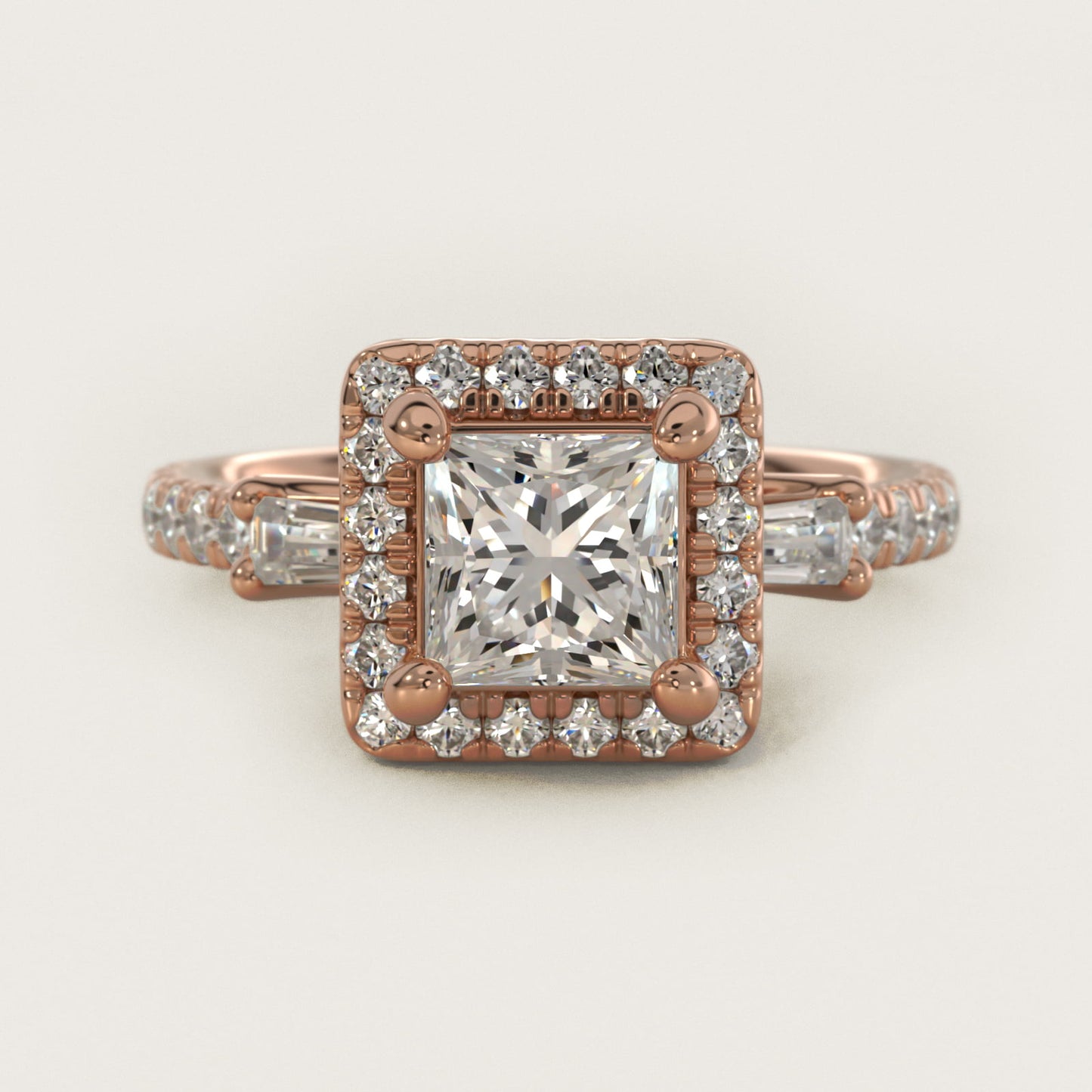 Vintage Baguette Halo Diamond Engagement Ring in 14k Rose Gold (1/2 ct. tw.) By Zac Zac Posen - Princess Center