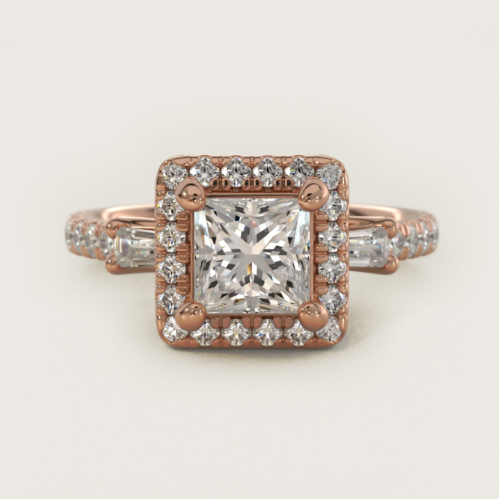 Vintage Baguette Halo Diamond Engagement Ring in 14k Rose Gold (1/2 ct. tw.) By Zac Zac Posen - Princess Center