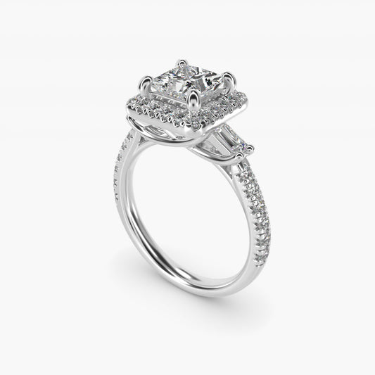 Vintage Baguette Halo Diamond Engagement Ring in 14k White Gold (1/2 ct. tw.) By Zac Zac Posen - Princess Center