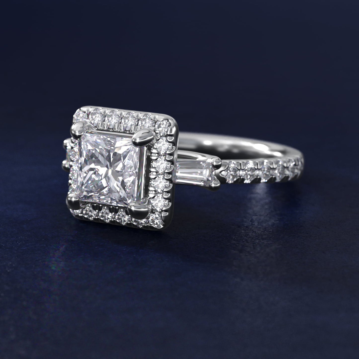 Vintage Baguette Halo Diamond Engagement Ring in 14k White Gold (1/2 ct. tw.) By Zac Zac Posen - Princess Center