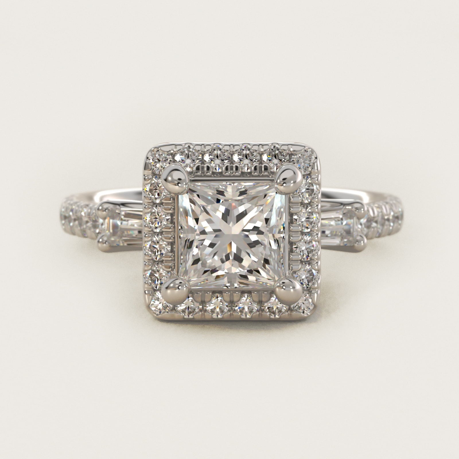 Vintage Baguette Halo Diamond Engagement Ring in 14k White Gold (1/2 ct. tw.) By Zac Zac Posen - Princess Center