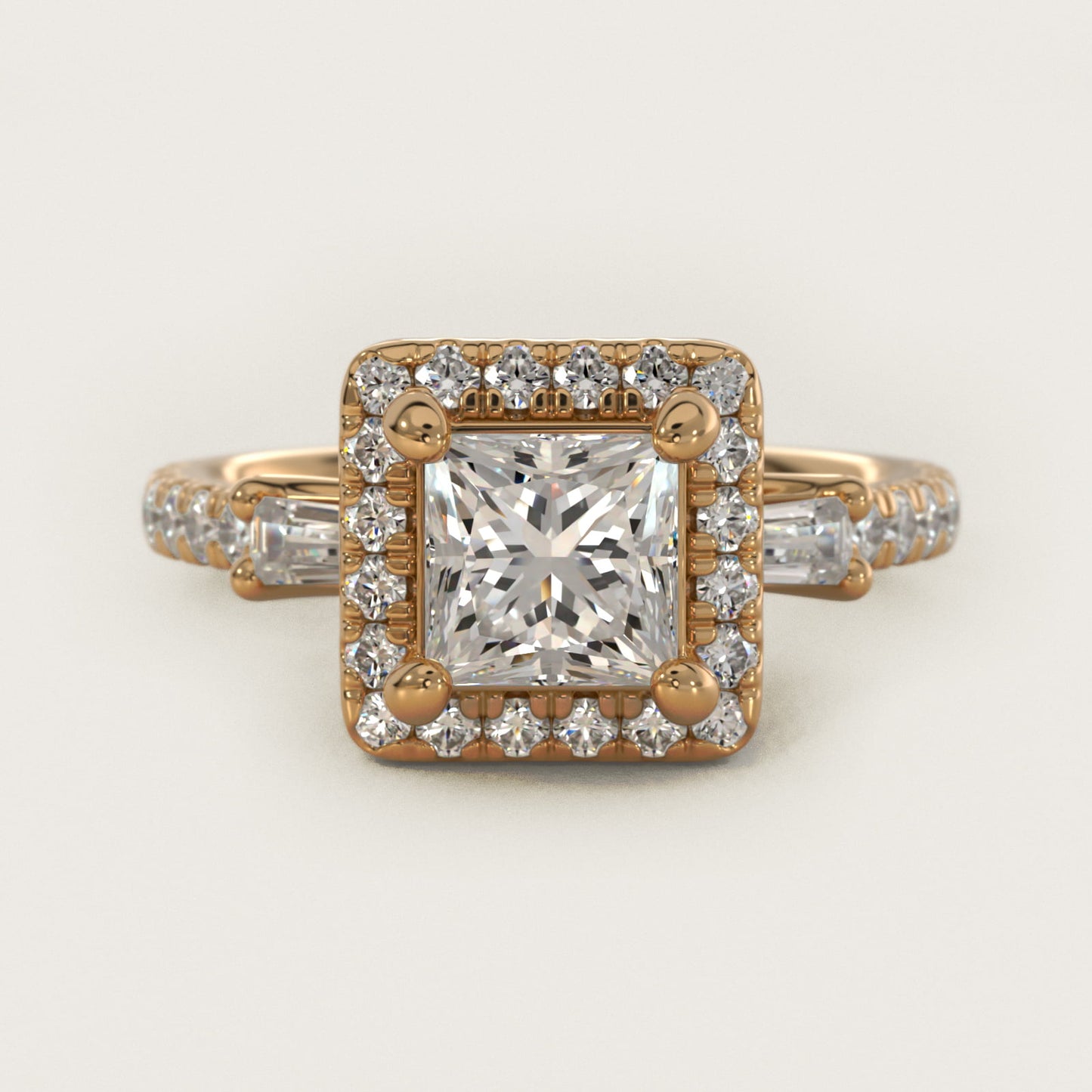 Vintage Baguette Halo Diamond Engagement Ring in 14K Yellow Gold (1/2 ct. tw.) By Zac Zac Posen - Princess Center