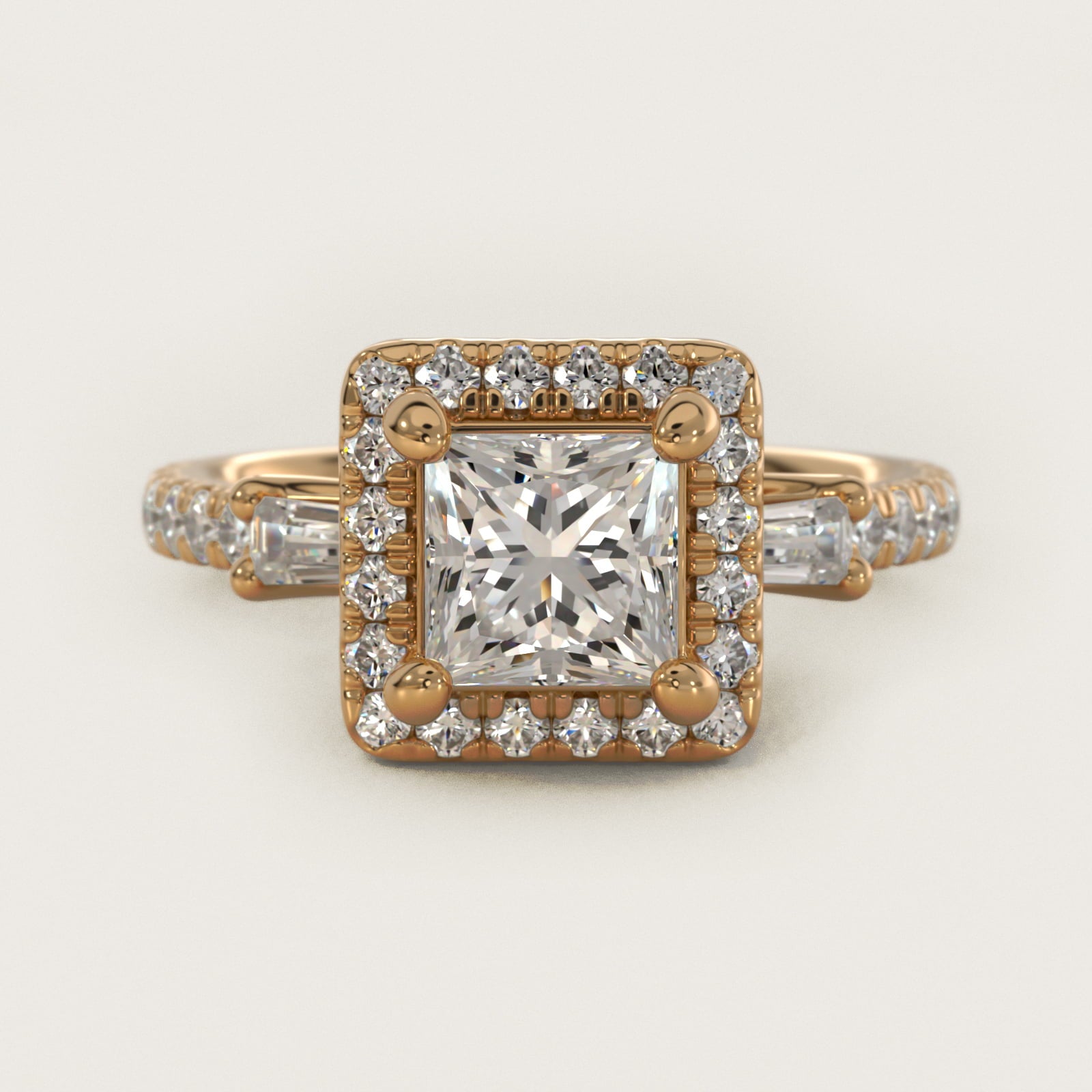 Vintage Baguette Halo Diamond Engagement Ring in 14K Yellow Gold (1/2 ct. tw.) By Zac Zac Posen - Princess Center