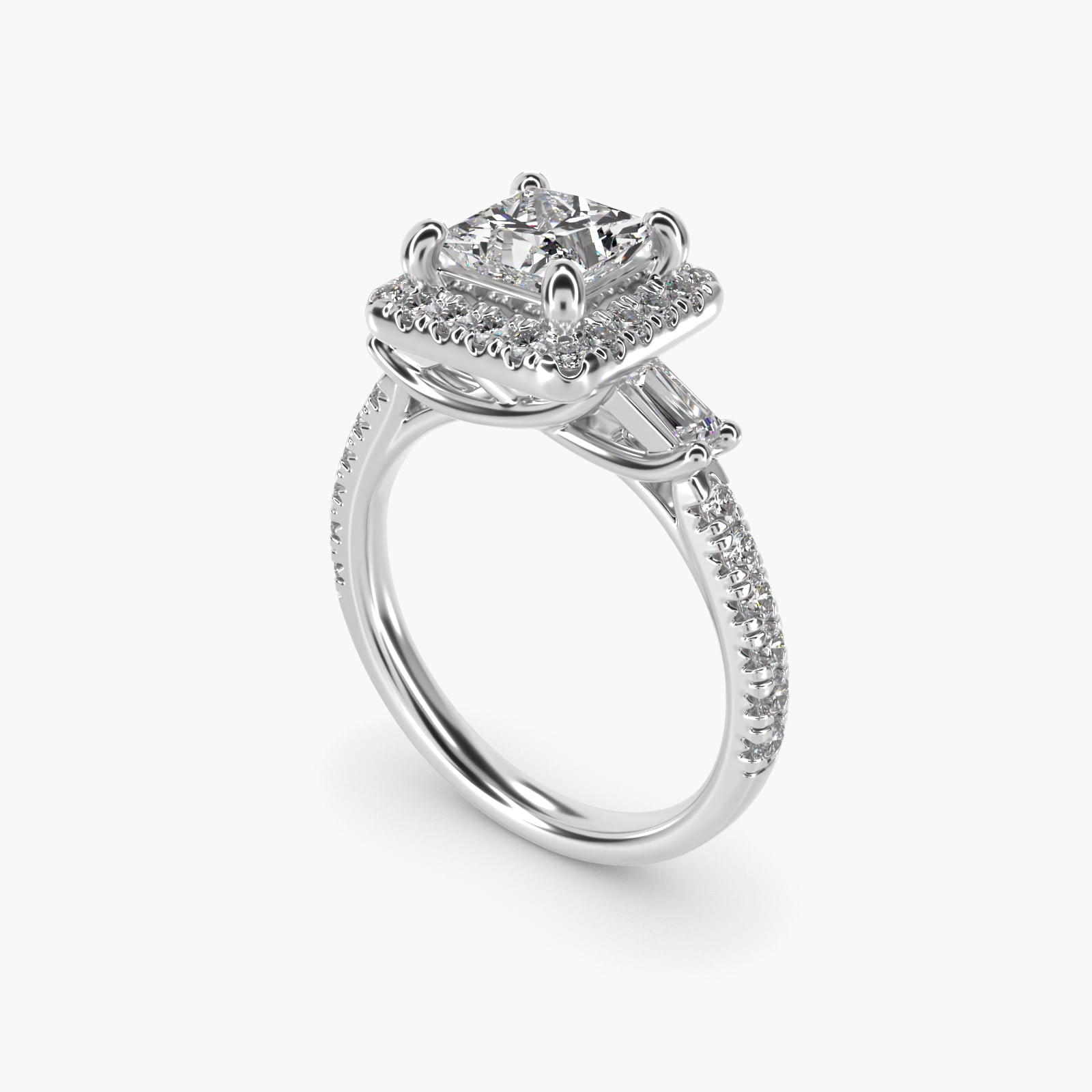 Vintage Baguette Halo Diamond Engagement Ring in Platinum (1/2 ct. tw.) By Zac Zac Posen - Princess Center