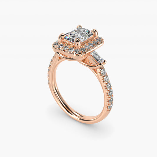 Vintage Baguette Halo Diamond Engagement Ring in 18k Rose Gold (1/2 ct. tw.) By Zac Zac Posen - Radiant Center