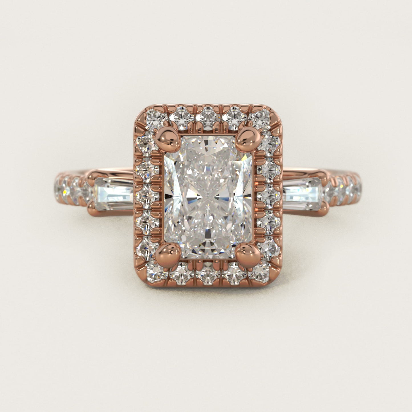 Vintage Baguette Halo Diamond Engagement Ring in 14k Rose Gold (1/2 ct. tw.) By Zac Zac Posen - Radiant Center