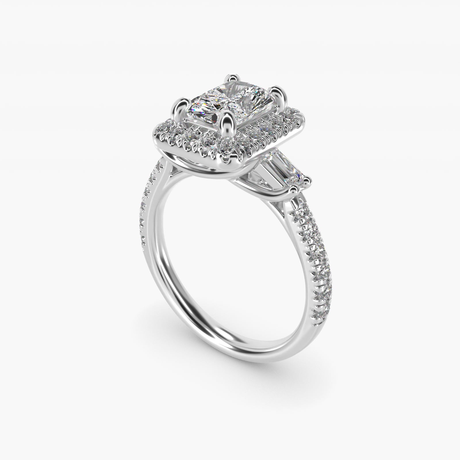 Vintage Baguette Halo Diamond Engagement Ring in 14k White Gold (1/2 ct. tw.) By Zac Zac Posen - Radiant Center