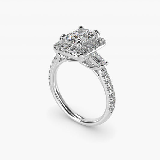 Vintage Baguette Halo Diamond Engagement Ring in 18k White Gold (1/2 ct. tw.) By Zac Zac Posen - Radiant Center