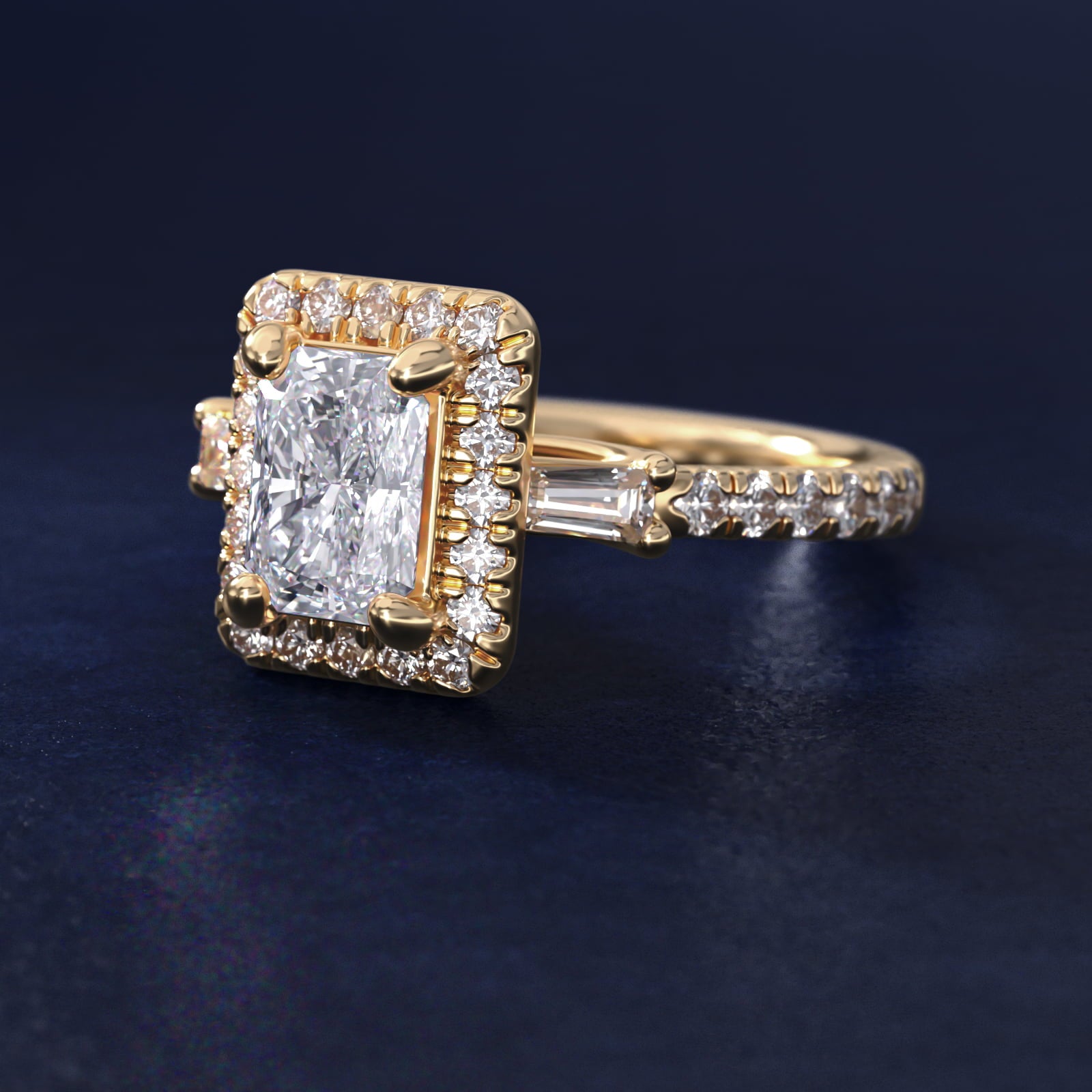 Vintage Baguette Halo Diamond Engagement Ring in 14K Yellow Gold (1/2 ct. tw.) By Zac Zac Posen - Radiant Center