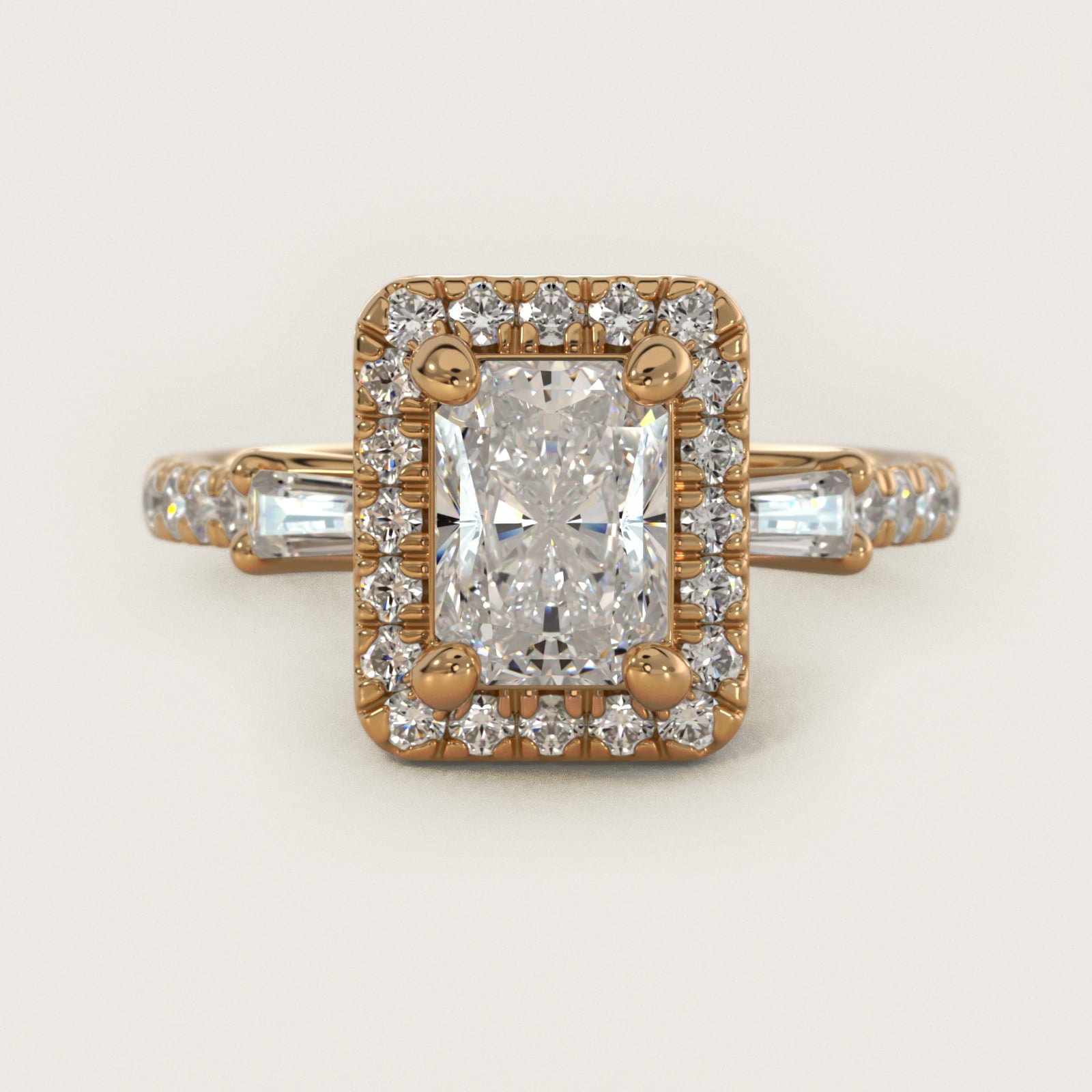 Vintage Baguette Halo Diamond Engagement Ring in 14K Yellow Gold (1/2 ct. tw.) By Zac Zac Posen - Radiant Center