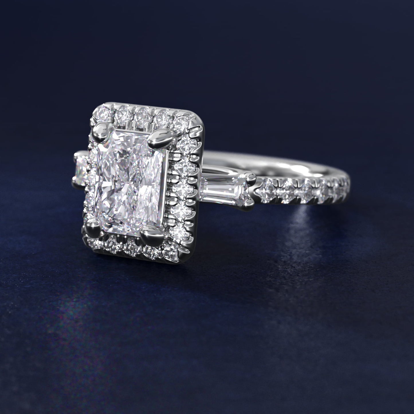 Vintage Baguette Halo Diamond Engagement Ring in Platinum (1/2 ct. tw.) By Zac Zac Posen - Radiant Center
