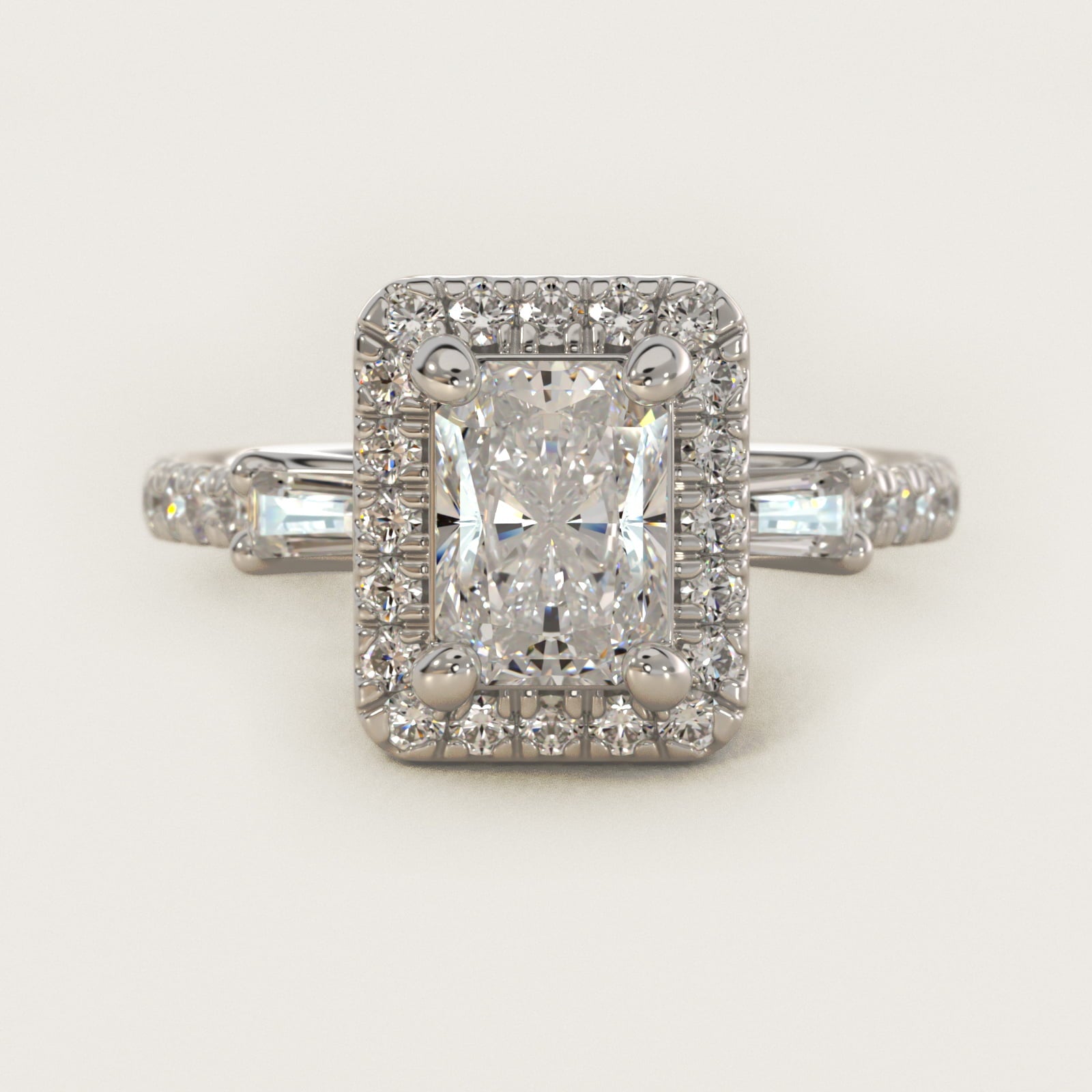 Vintage Baguette Halo Diamond Engagement Ring in Platinum (1/2 ct. tw.) By Zac Zac Posen - Radiant Center