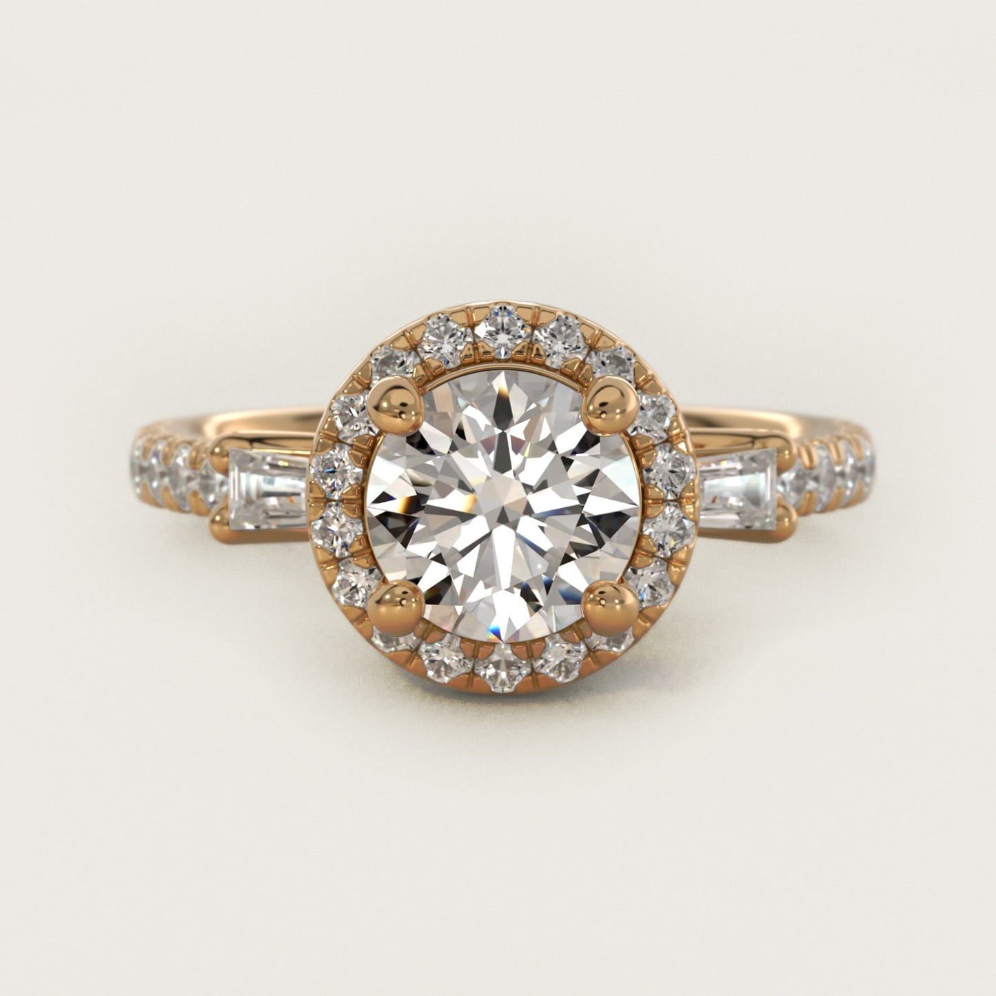 Vintage Baguette Halo Diamond Engagement Ring in 14K Yellow Gold (1/2 ct. tw.) By Zac Zac Posen - Round Center
