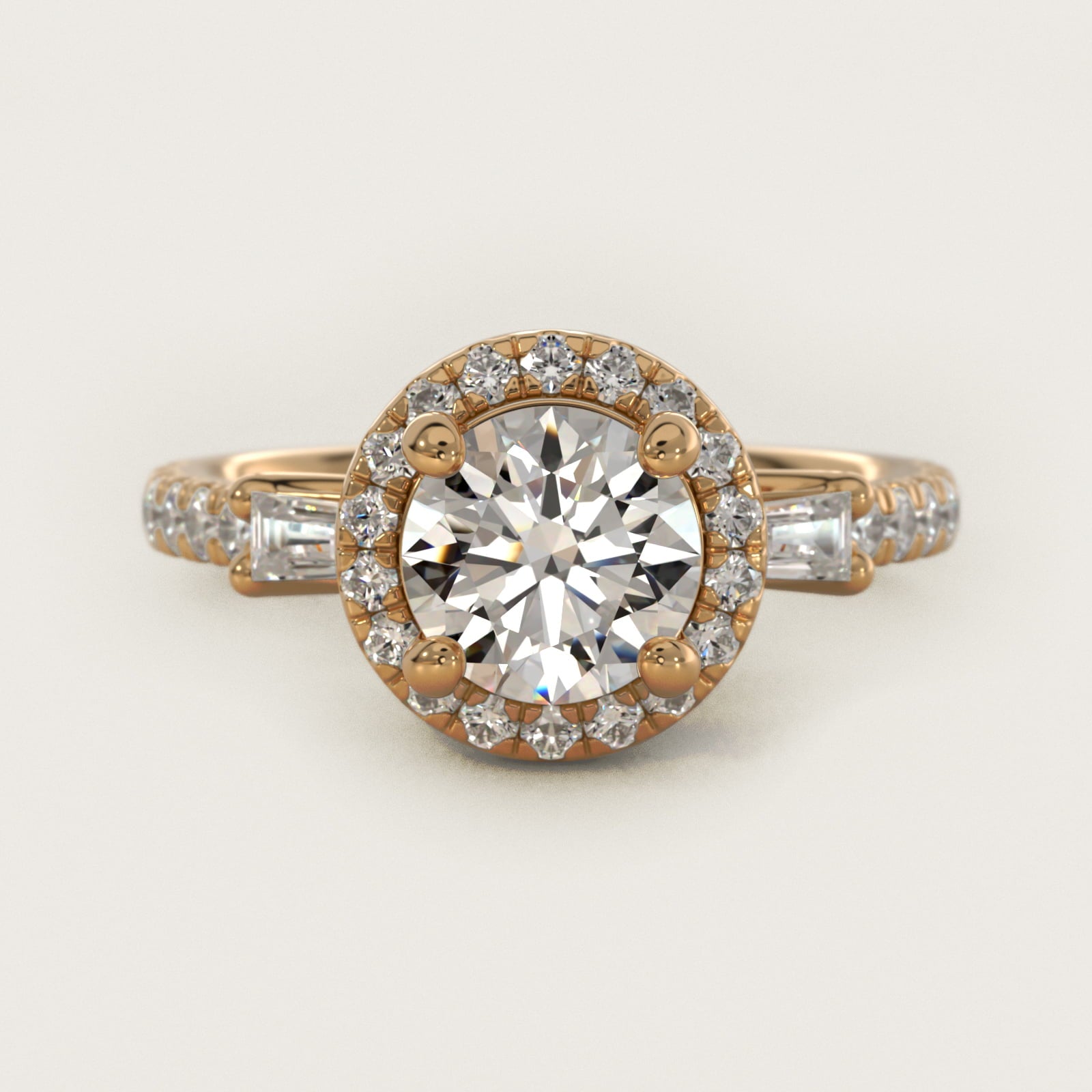 Vintage Baguette Halo Diamond Engagement Ring in 18k Yellow Gold (1/2 ct. tw.) By Zac Zac Posen - Round Center
