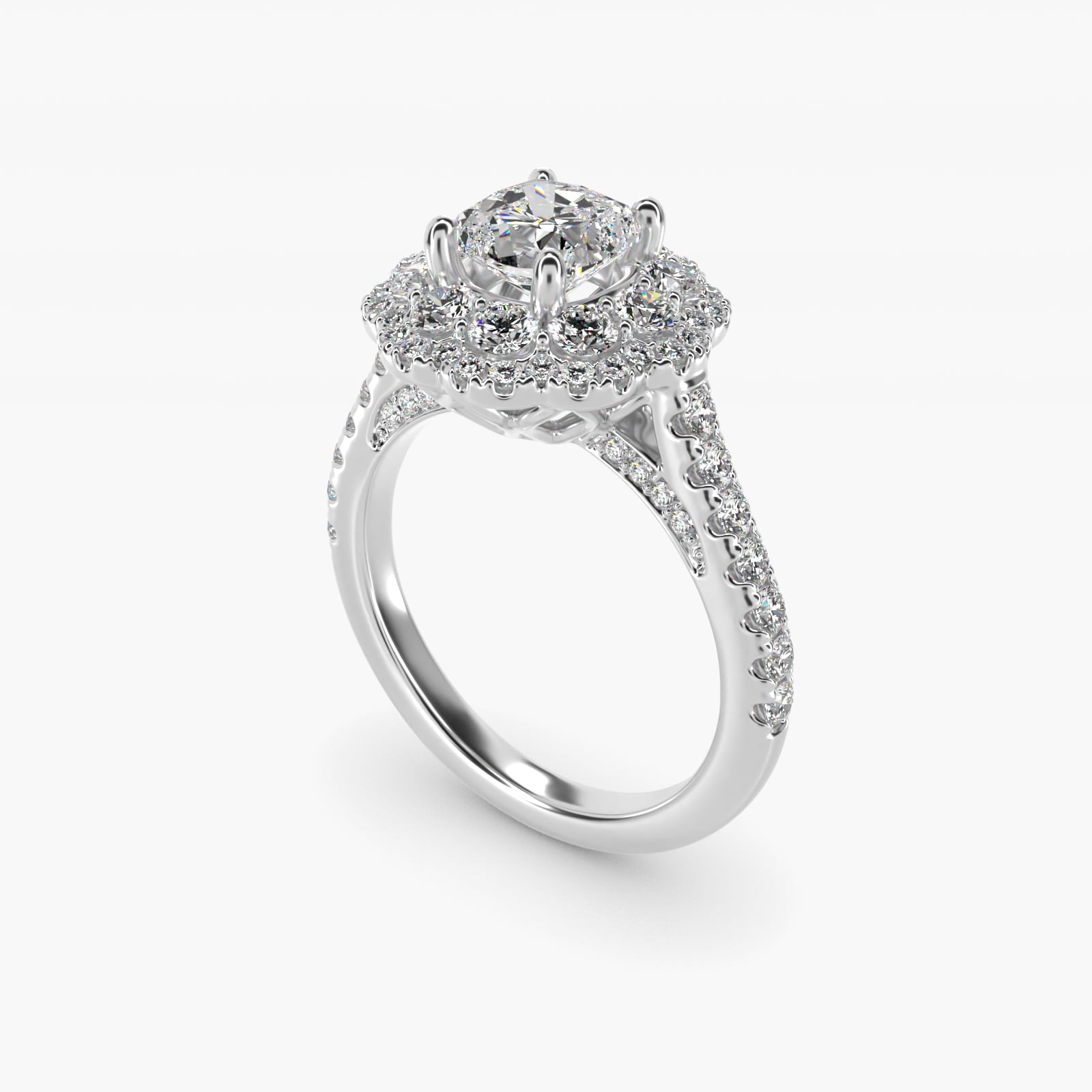 Vintage Diamond Halo Engagement Ring in 18k White Gold (5/8 ct. tw.) - Cushion Center