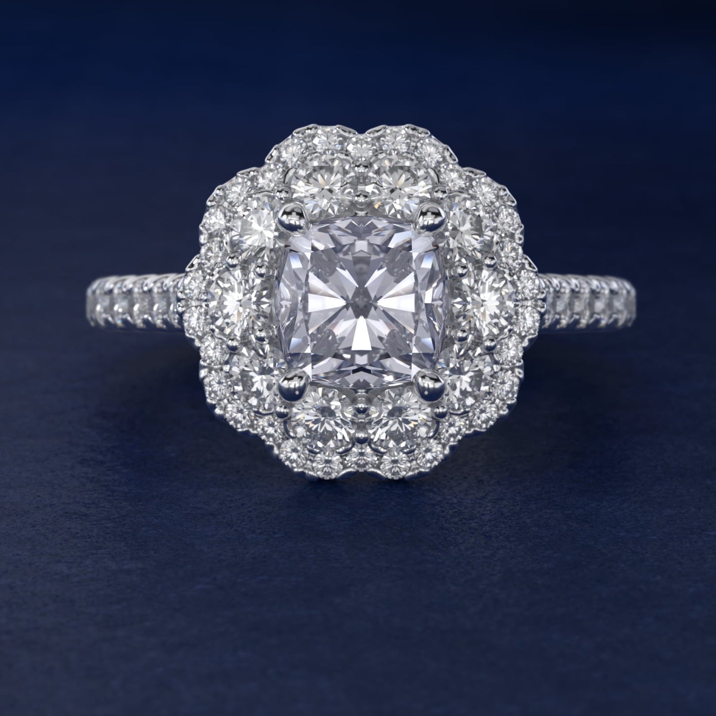 Vintage Diamond Halo Engagement Ring in 14k White Gold (5/8 ct. tw.) - Cushion Center