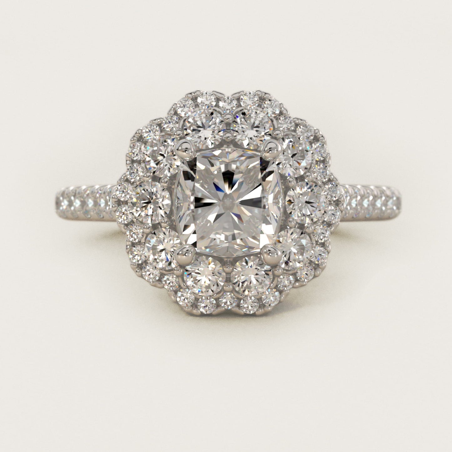Vintage Diamond Halo Engagement Ring in 14k White Gold (5/8 ct. tw.) - Cushion Center