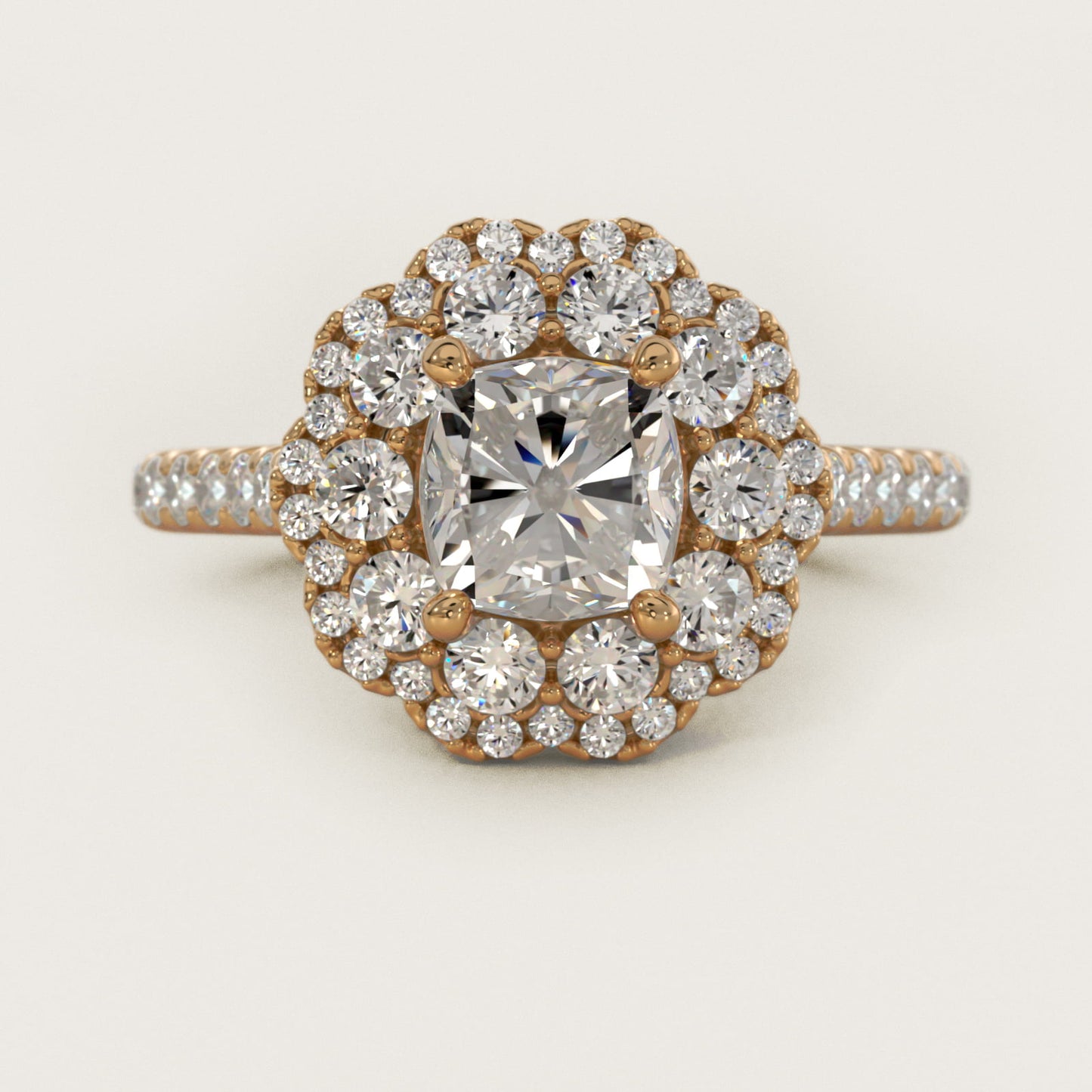 Vintage Diamond Halo Engagement Ring in 14k Yellow Gold (5/8 ct. tw.) - Cushion Center