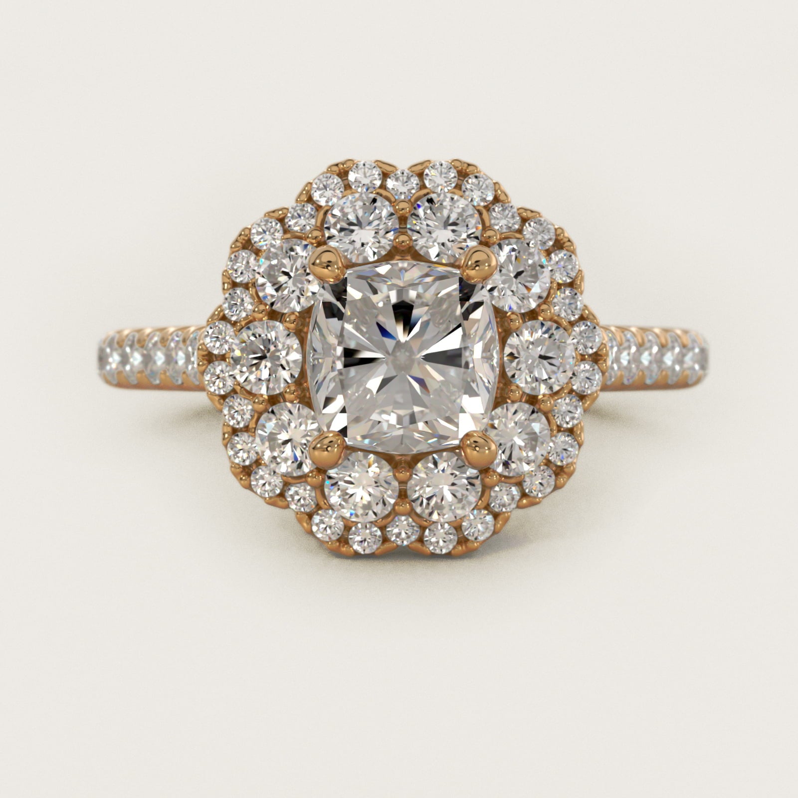 Vintage Diamond Halo Engagement Ring in 14k Yellow Gold (5/8 ct. tw.) - Cushion Center