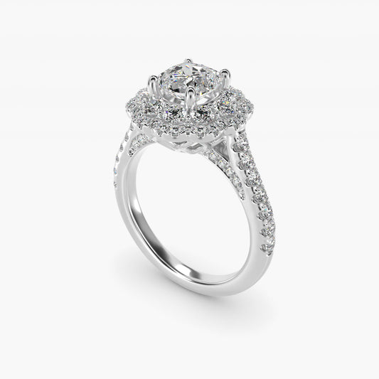 Vintage Diamond Halo Engagement Ring in Platinum (5/8 ct. tw.) - Cushion Center