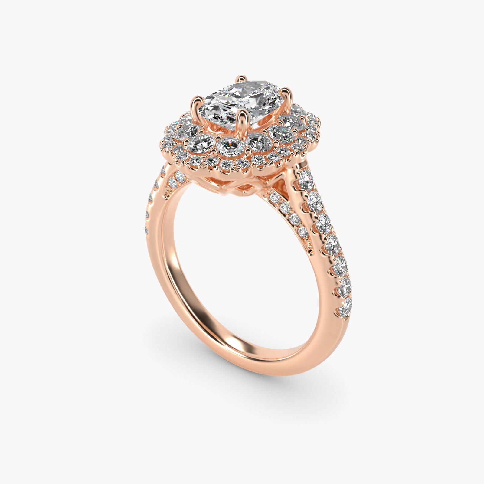 Vintage Diamond Halo Engagement Ring in 18k Rose Gold (5/8 ct. tw.) - Oval Center