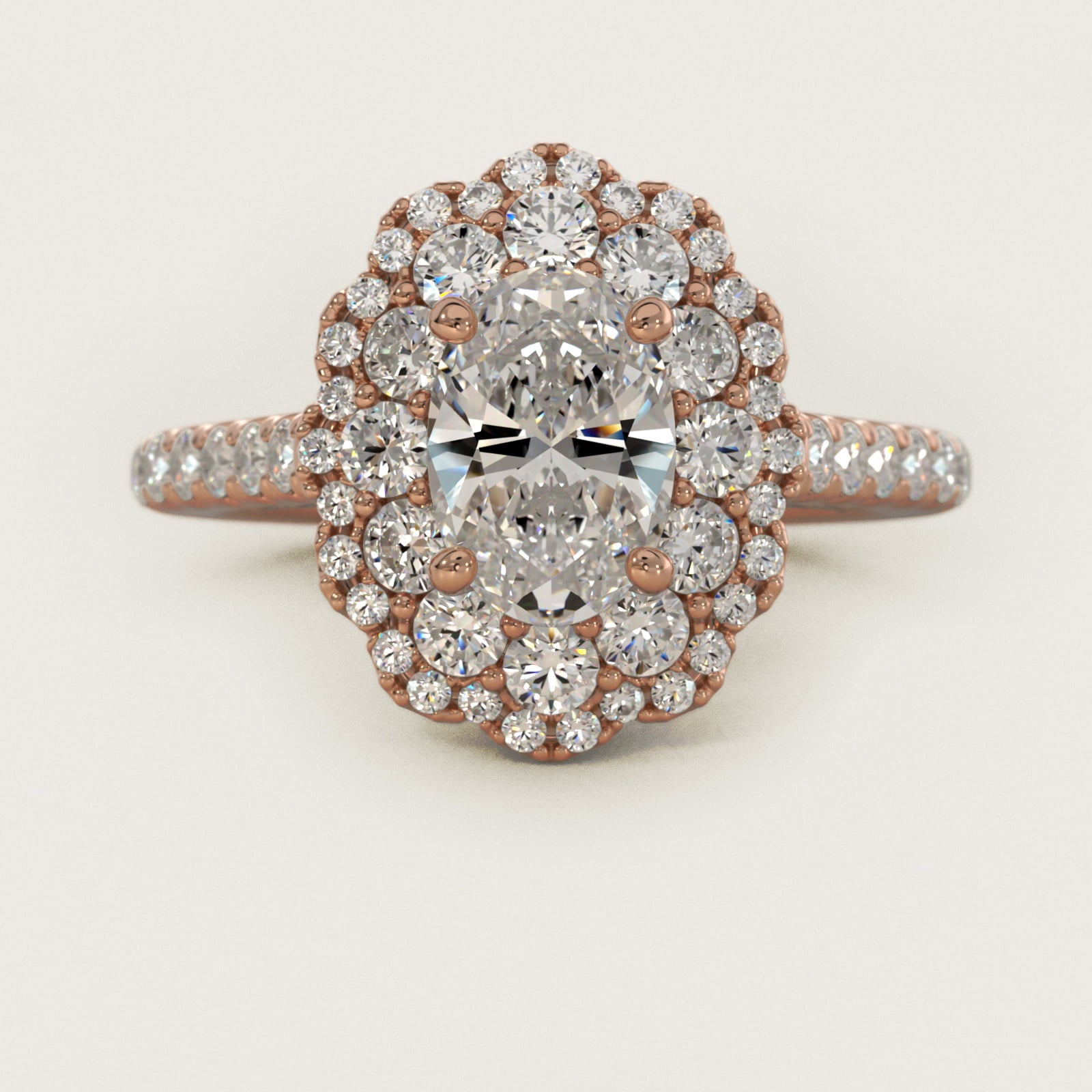 Vintage Diamond Halo Engagement Ring in 18k Rose Gold (5/8 ct. tw.) - Oval Center