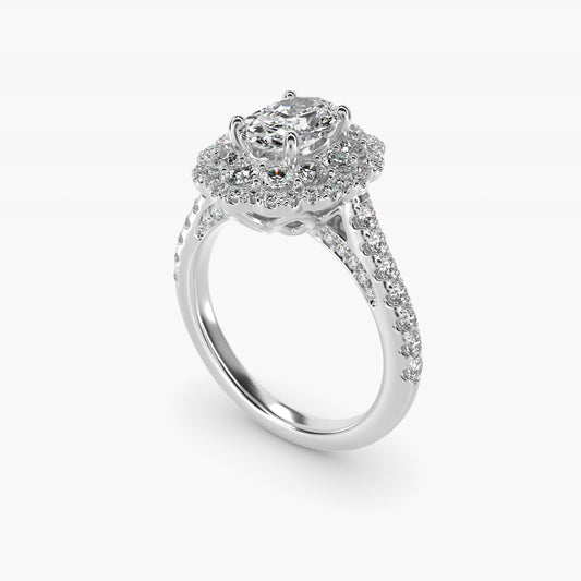 Vintage Diamond Halo Engagement Ring in 18k White Gold (5/8 ct. tw.) - Oval Center