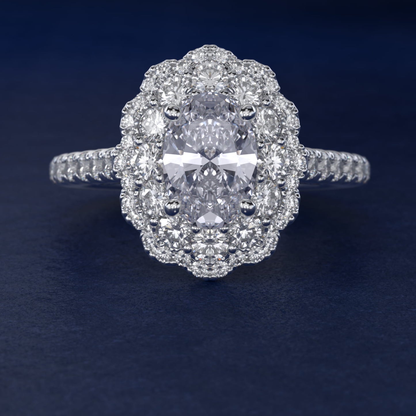 Vintage Diamond Halo Engagement Ring in 14k White Gold (5/8 ct. tw.) - Oval Center