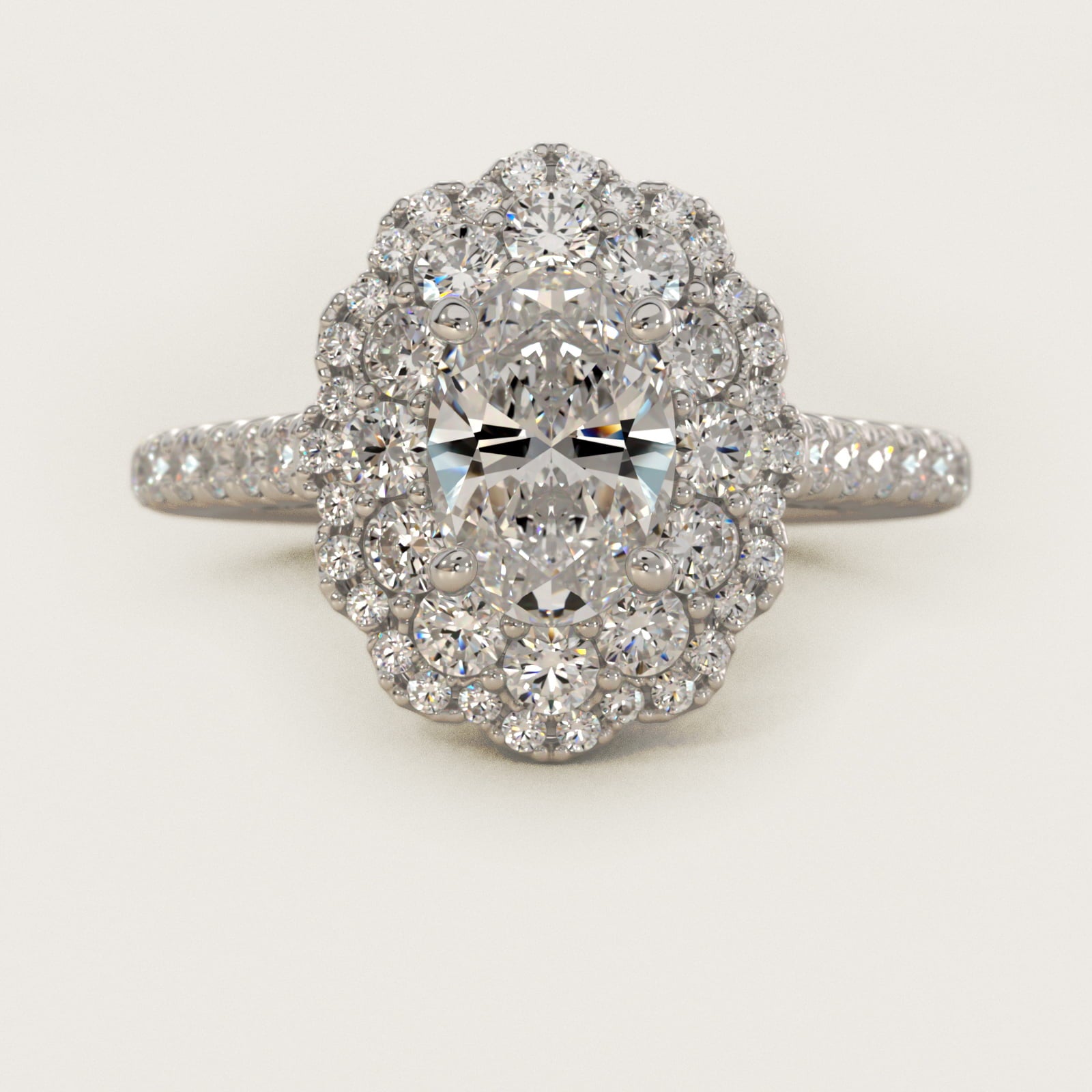 Vintage Diamond Halo Engagement Ring in 18k White Gold (5/8 ct. tw.) - Oval Center