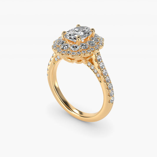 Vintage Diamond Halo Engagement Ring in 18k Yellow Gold (5/8 ct. tw.) - Oval Center