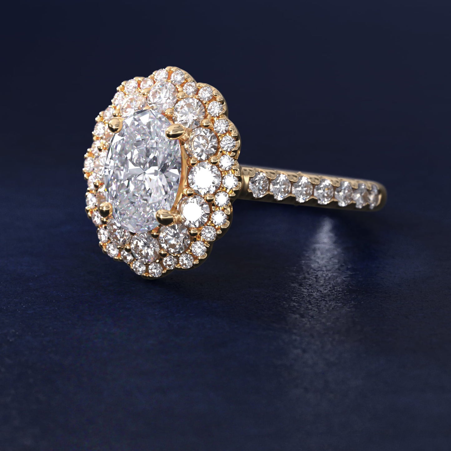 Vintage Diamond Halo Engagement Ring in 14k Yellow Gold (5/8 ct. tw.) - Oval Center