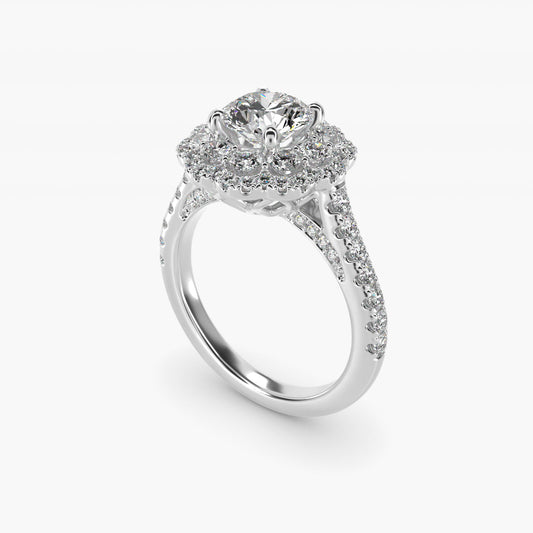 Vintage Diamond Halo Engagement Ring in 14k White Gold (5/8 ct. tw.) - Round Center
