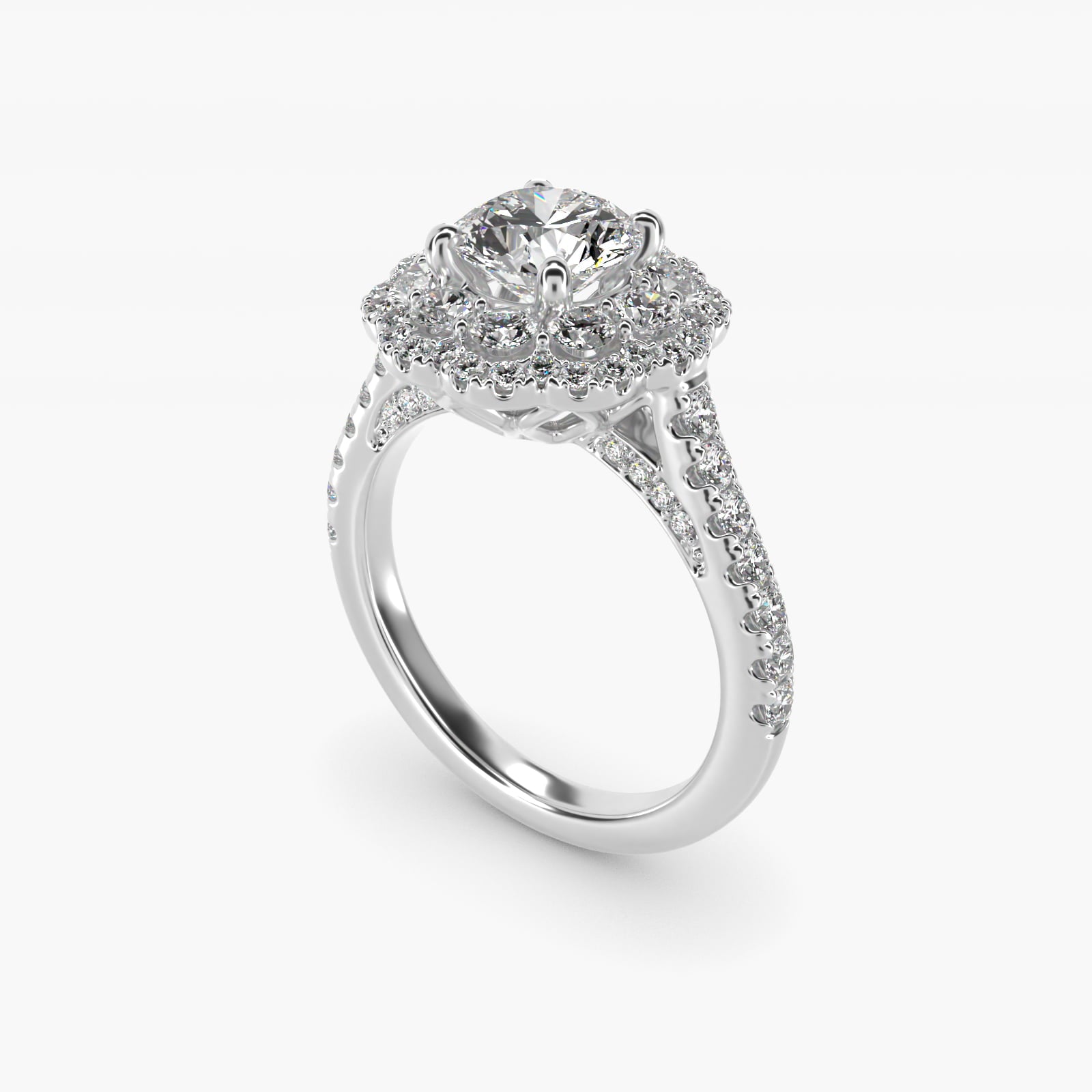 Vintage Diamond Halo Engagement Ring in 18k White Gold (5/8 ct. tw.) - Round Center