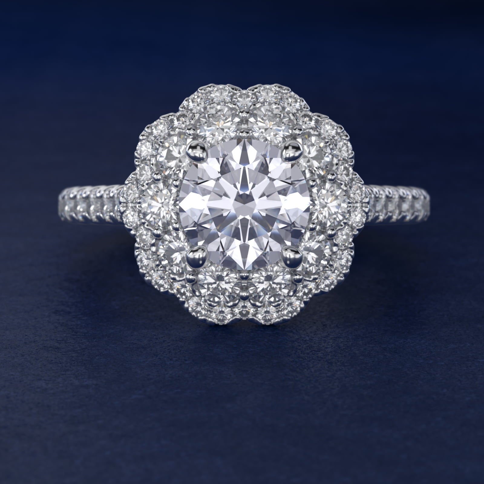 Vintage Diamond Halo Engagement Ring in 14k White Gold (5/8 ct. tw.) - Round Center