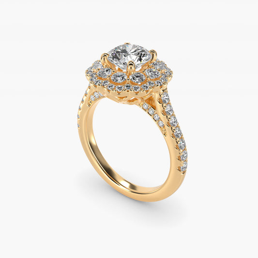 Vintage Diamond Halo Engagement Ring in 14k Yellow Gold (5/8 ct. tw.) - Round Center