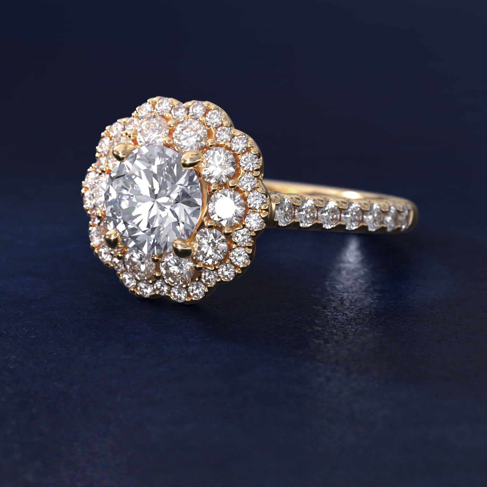 Vintage Diamond Halo Engagement Ring in 14k Yellow Gold (5/8 ct. tw.) - Round Center