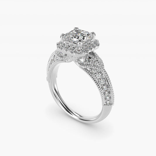 Vintage Inspired Halo Diamond Engagement Ring in 14k White Gold By Zac Zac Posen - Asscher Center