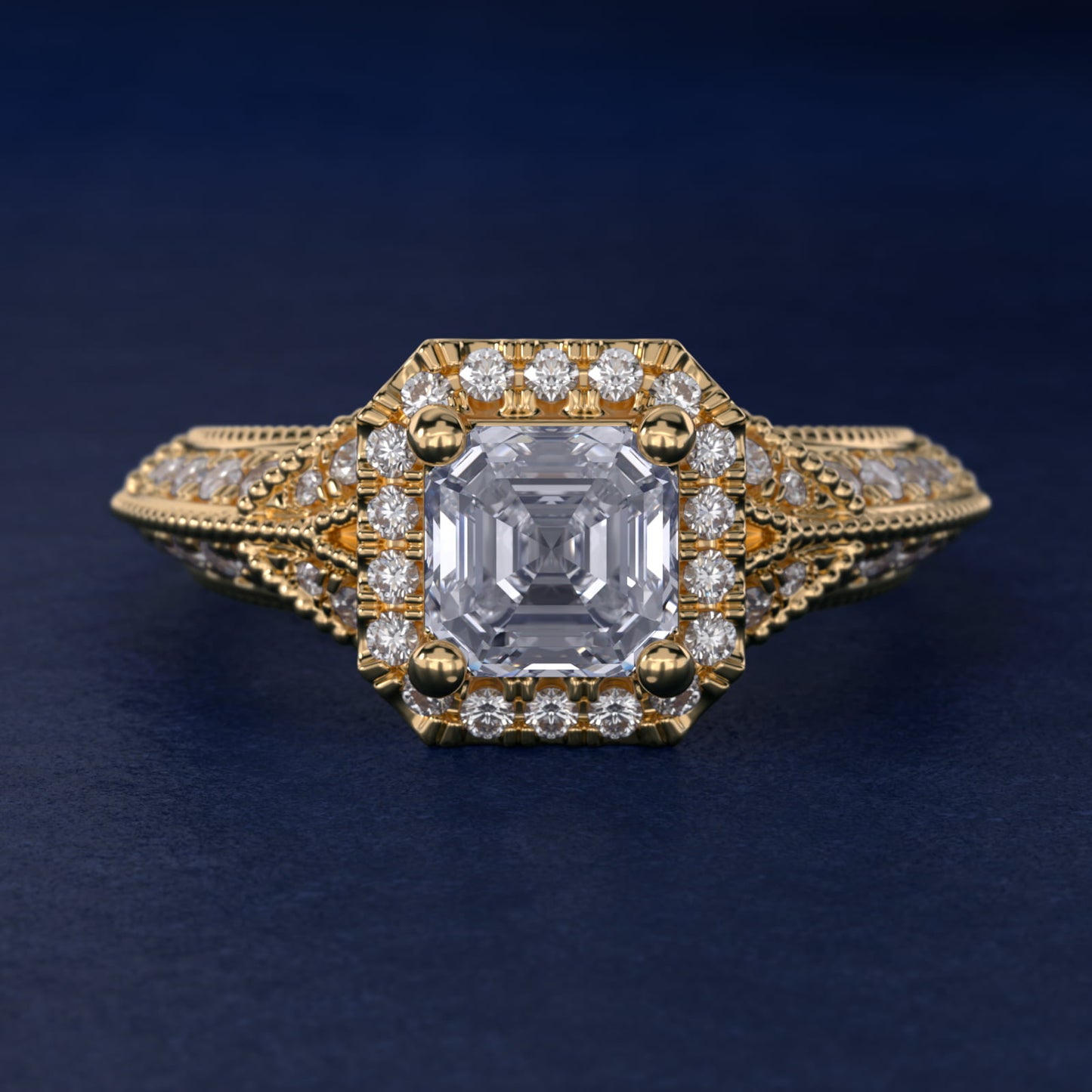 Vintage Inspired Halo Diamond Engagement Ring in 14K Yellow Gold By Zac Zac Posen - Asscher Center