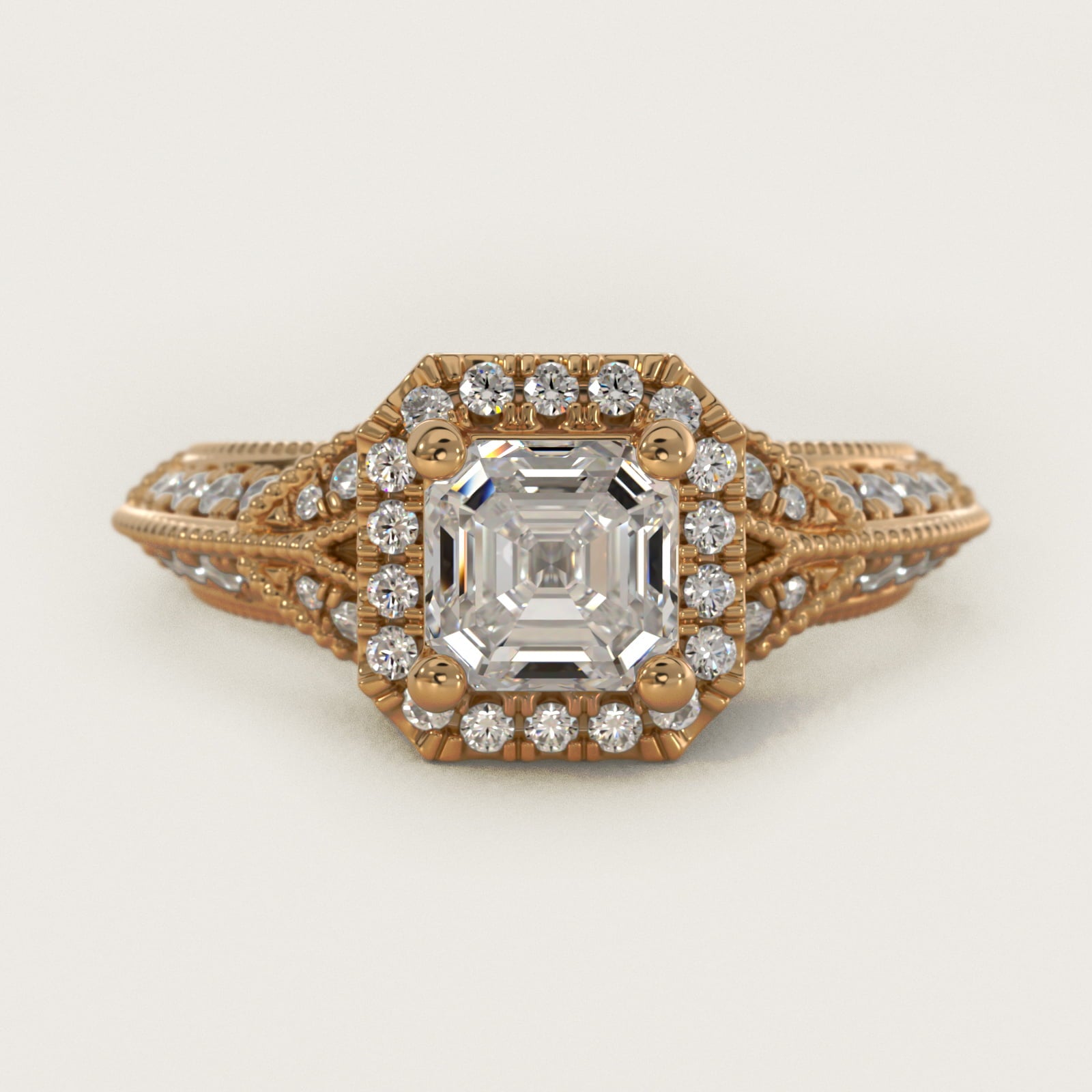 Vintage Inspired Halo Diamond Engagement Ring in 18k Yellow Gold By Zac Zac Posen - Asscher Center