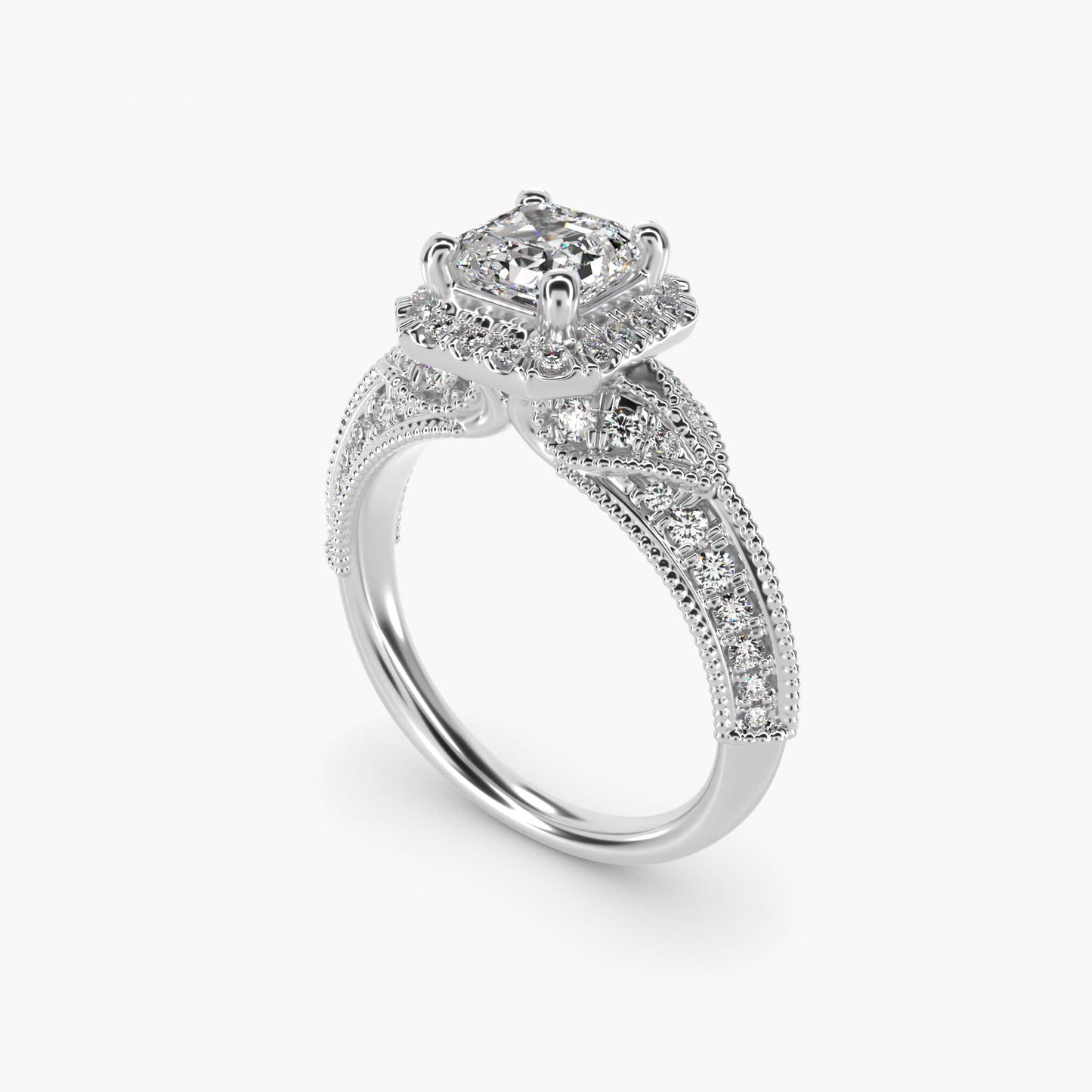 Vintage Inspired Halo Diamond Engagement Ring in Platinum By Zac Zac Posen - Asscher Center
