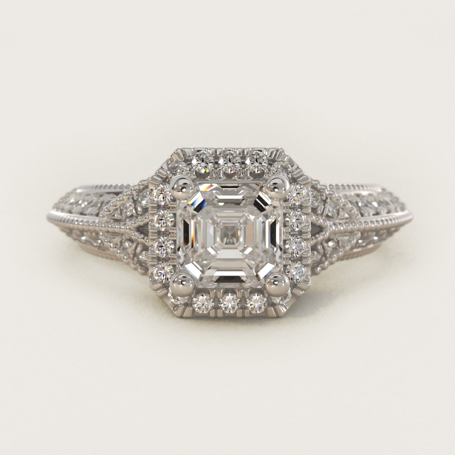 Vintage Inspired Halo Diamond Engagement Ring in Platinum By Zac Zac Posen - Asscher Center