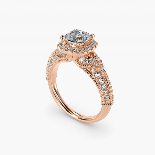 Vintage Inspired Halo Diamond Engagement Ring in 14k Rose Gold By Zac Zac Posen - Cushion Center
