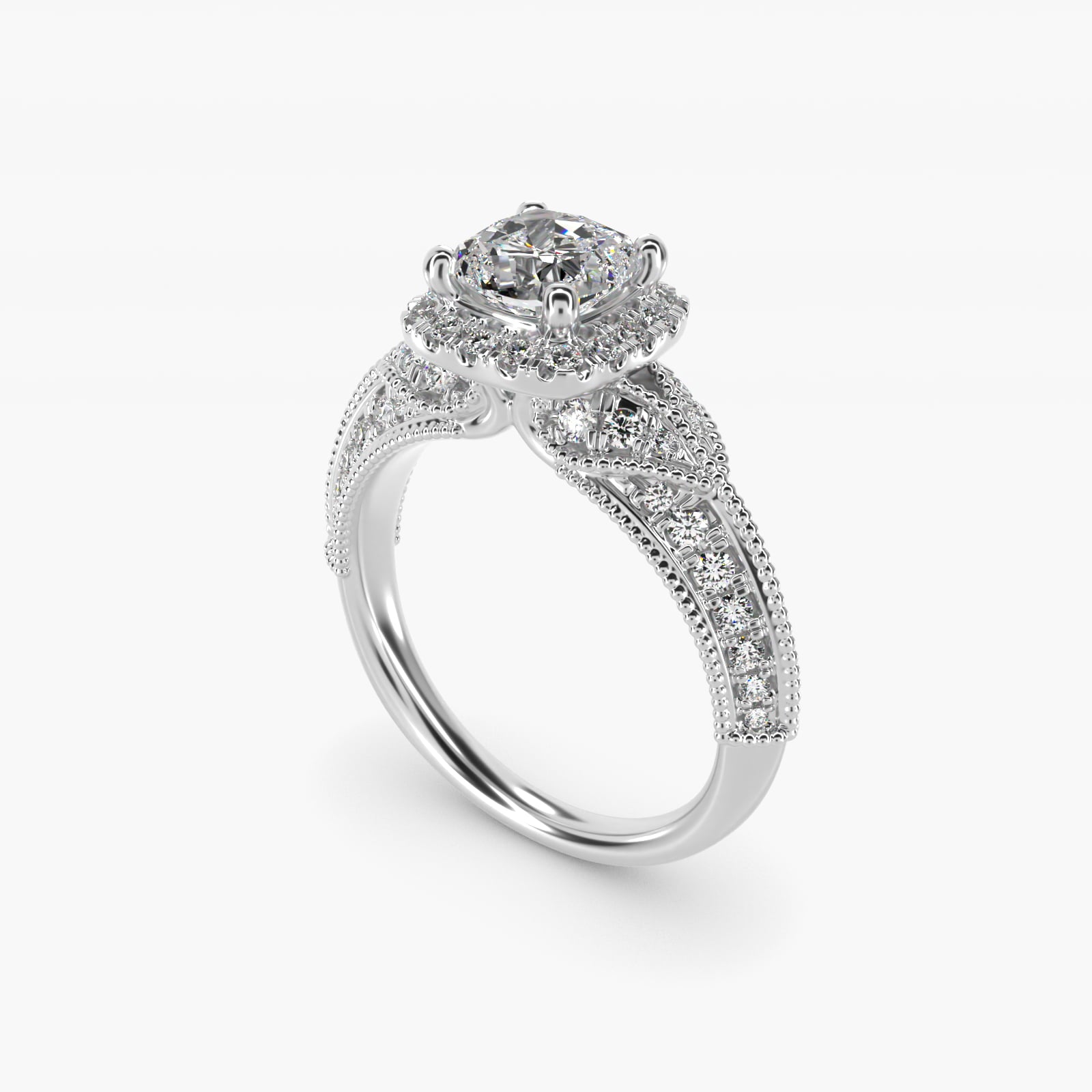 Vintage Inspired Halo Diamond Engagement Ring in Platinum By Zac Zac Posen - Cushion Center