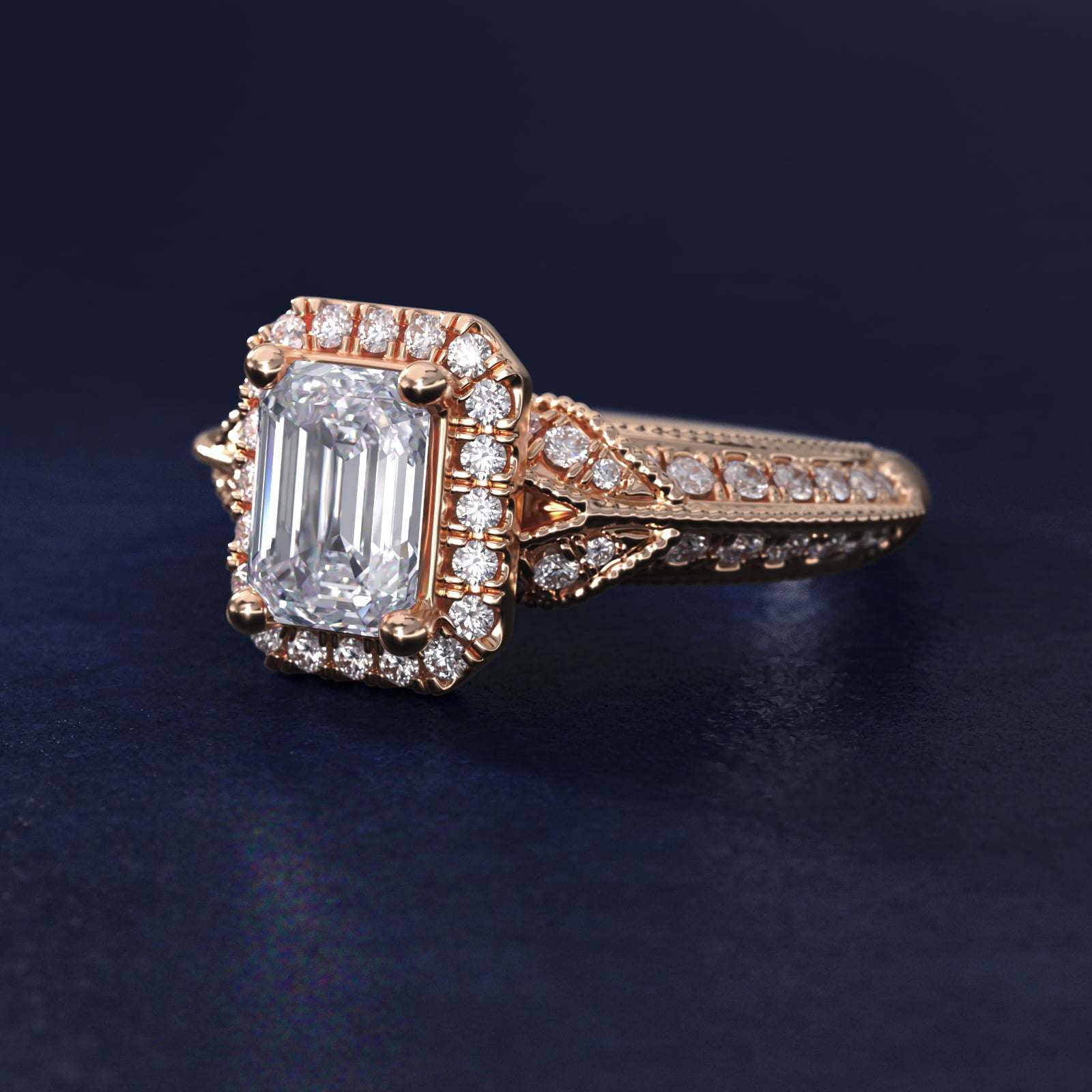 Vintage Inspired Halo Diamond Engagement Ring in 14k Rose Gold By Zac Zac Posen - Emerald Center