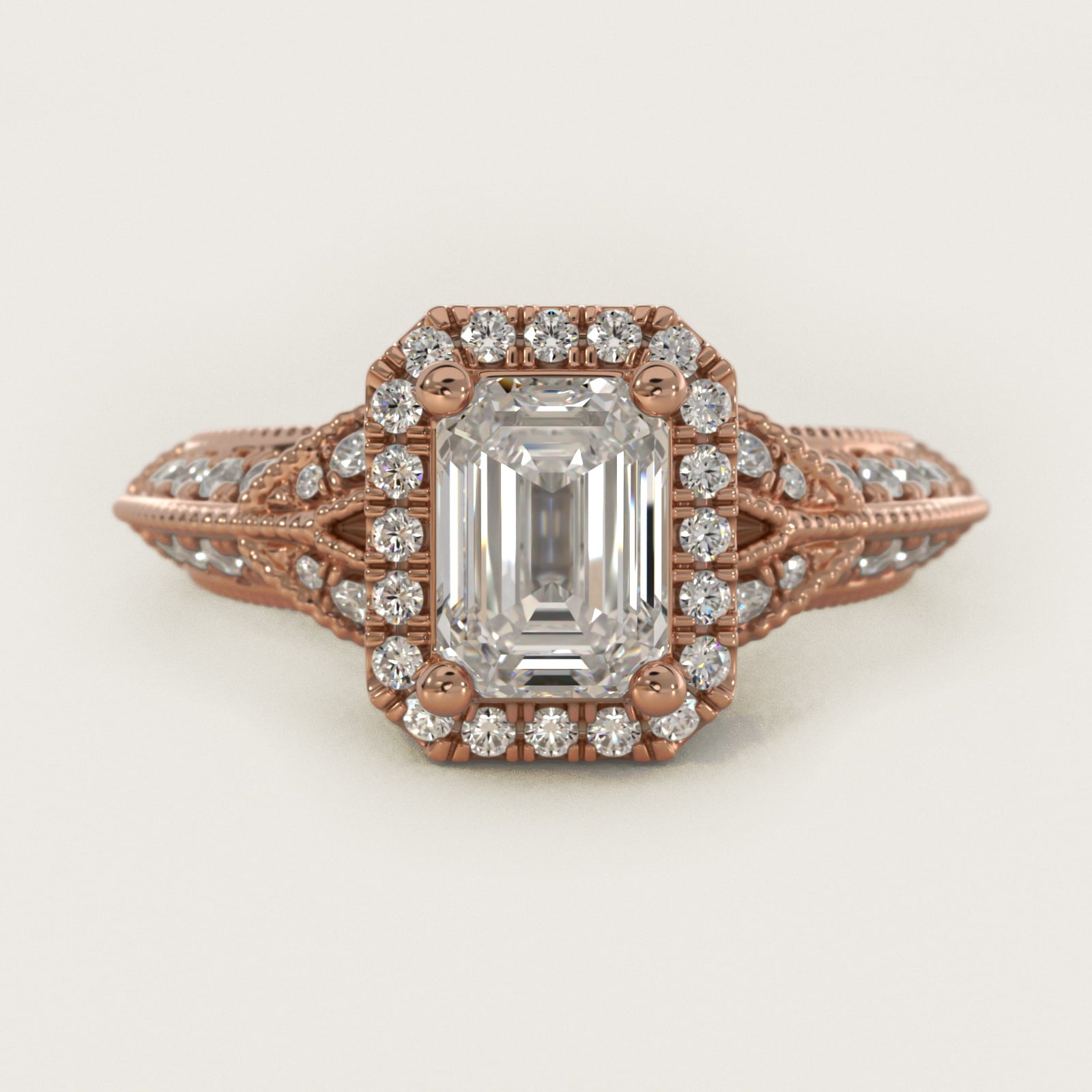 Vintage Inspired Halo Diamond Engagement Ring in 14k Rose Gold By Zac Zac Posen - Emerald Center