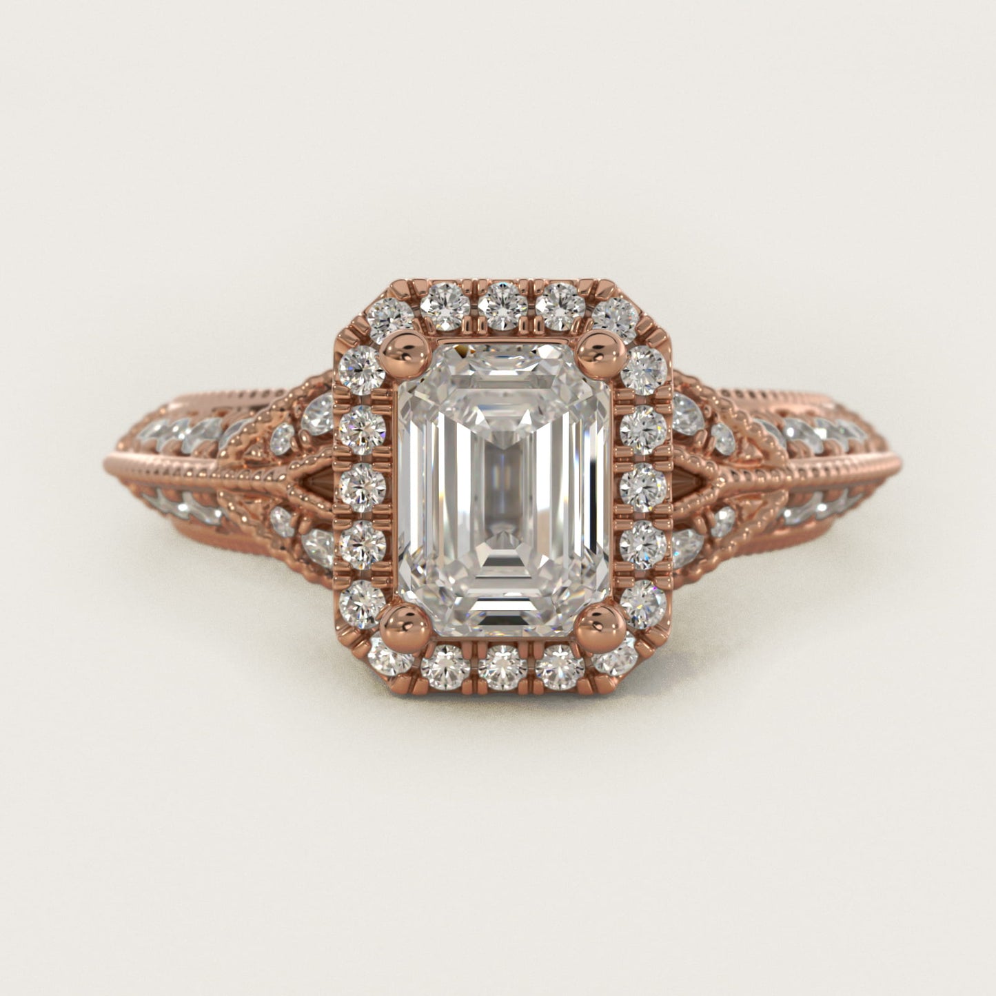 Vintage Inspired Halo Diamond Engagement Ring in 18k Rose Gold By Zac Zac Posen - Emerald Center