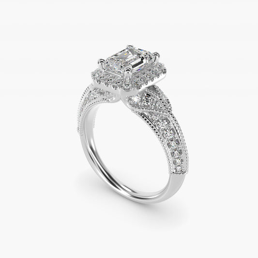 Vintage Inspired Halo Diamond Engagement Ring in 18k White Gold By Zac Zac Posen - Emerald Center