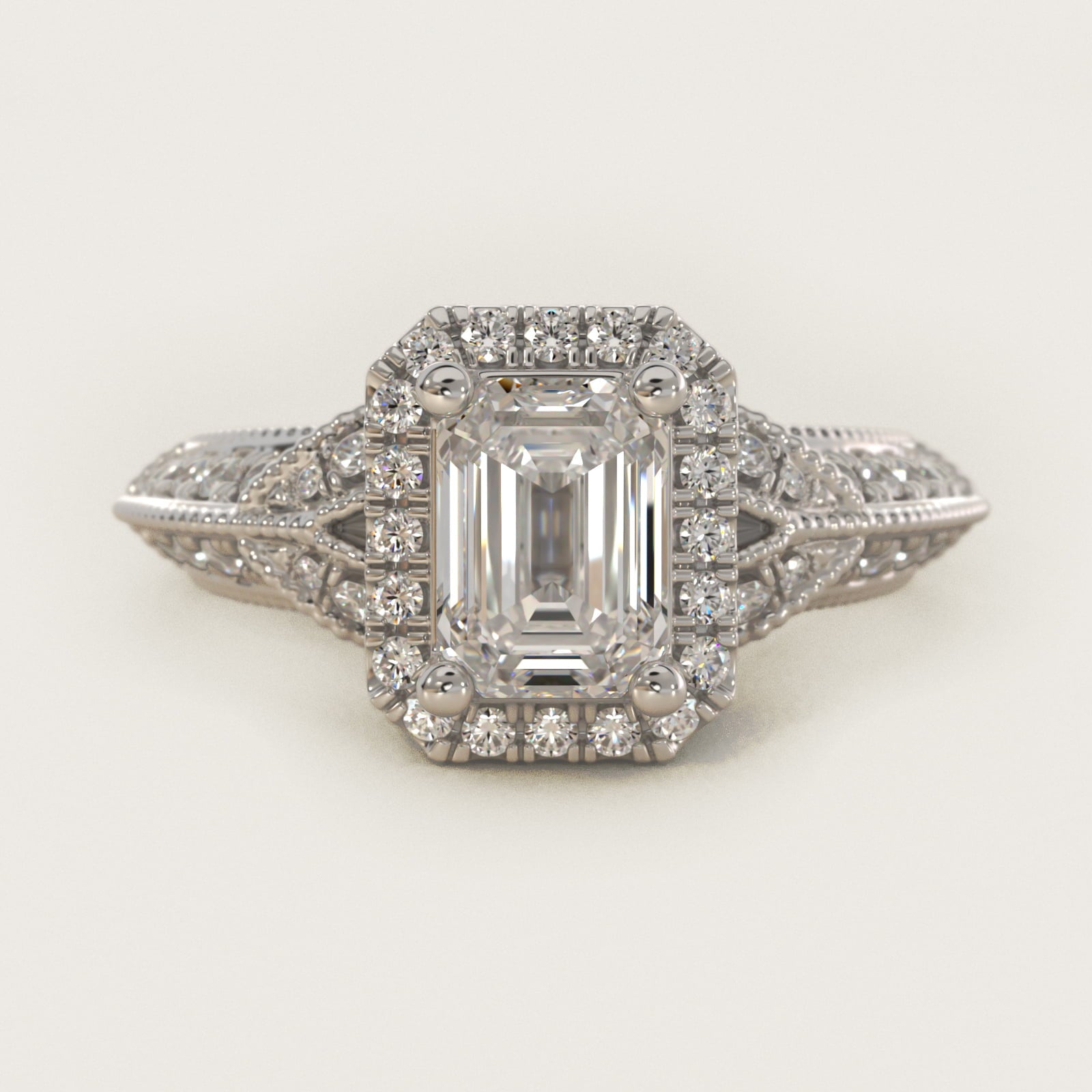 Vintage Inspired Halo Diamond Engagement Ring in 18k White Gold By Zac Zac Posen - Emerald Center